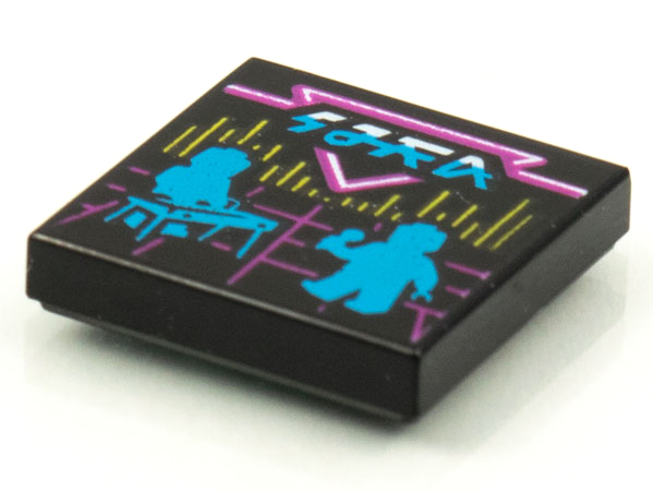 Part 3068pb1614 - Tile 2 x 2 with BeatBit Album Cover - Dark Azure Keyboardist and Singer Silhouettes Pattern - De BrickPlaats