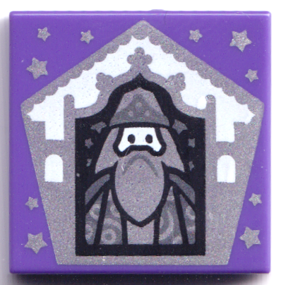 Part 3068pb1742 - Tile 2 x 2 with HP Chocolate Frog Card Albus Dumbledore Silver Pattern - De BrickPlaats