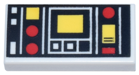 Part 3069pb0785 - Tile 1 x 2 with Red and Yellow Controls and Two White Squares on Left Pattern - De BrickPlaats