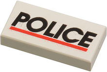 Part 3069px29 - Tile 1 x 2 with 'POLICE' Red Line Pattern - De BrickPlaats
