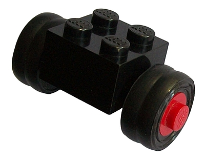 Part 3137c02assy1 - Brick, Modified 2 x 2 with Red Wheels for Dually Tire with Black Tires Smooth Small Dually (3137c02 / 7b) - De BrickPlaats
