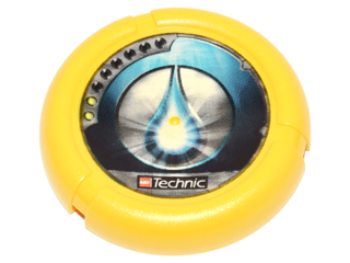 Part 32171pb025 - Throwing Disk with Throwbot Scuba / Slizer Sub 2 Pips, LEGO Technic Logo, and Water Drop Emblem Pattern - De BrickPlaats