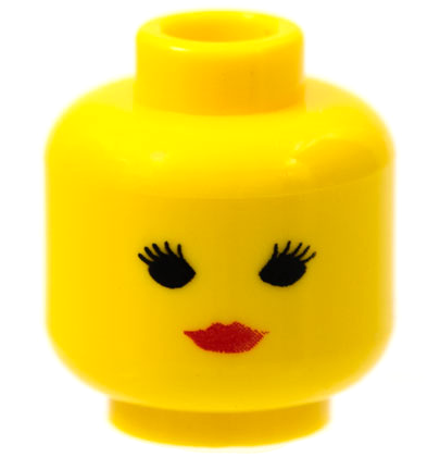 Part 3626p02 - Minifigure, Head Female with Black Eyes with Thin Eyelashes, Red Lips, Closed Mouth (Standard Woman) Pattern - De BrickPlaats