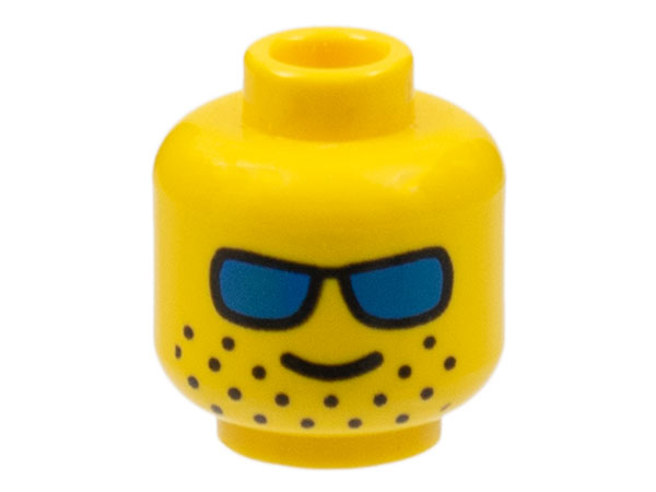 Part 3626pb0176 - Minifigure, Head Glasses with Blue Sunglasses and Wide-Spaced Stubble Pattern - De BrickPlaats
