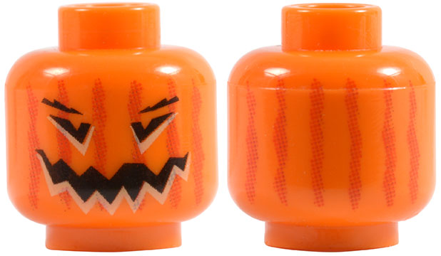 Part 3626pb0388 - Minifigure, Head Pumpkin Jack O' Lantern with Vertical Lines on Back Pattern - De BrickPlaats