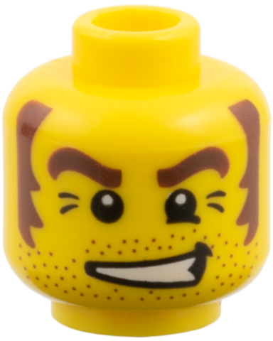 Part 3626pb0425 - Minifigure, Head Male Stubble, Brown Eyebrows and Sideburns, White Pupils Pattern - De BrickPlaats