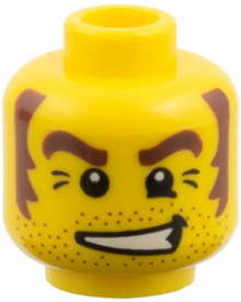 Part 3626pb0425 - Minifigure, Head Male Stubble, Brown Eyebrows and Sideburns, White Pupils Pattern - De BrickPlaats