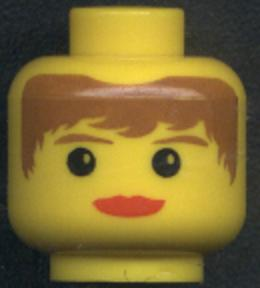 Part 3626px128 - Minifigure, Head Female with Red Lips, Brown Hair and Eyebrows Pattern - De BrickPlaats