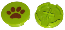 Part 4150pb084 - Tile, Round 2 x 2 with Reddish Brown Paw Print Pattern - De BrickPlaats