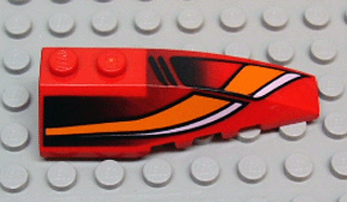Part 41747pb013 - Wedge 6 x 2 Right with White/Orange Curves and Black Fade Pattern - De BrickPlaats