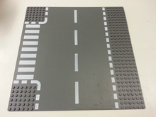 Part 44341px2 - Baseplate, Road 32 x 32 6-Stud T Intersection with White Dashed Lines and Crosswalk Pattern - De BrickPlaats