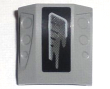 Part 44675pb003R - Slope, Curved 2 x 2 with Debossed Side Ports with Gray Air Vent on Black Background Pattern Model Right (Sticker) - Set 5970 - De BrickPlaats
