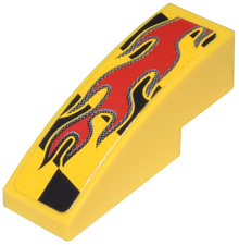 Part 50950pb027R - Slope, Curved 3 x 1 with Red Flames on Black and Yellow Pattern Model Right Side (Sticker) - Set 8644 - De BrickPlaats