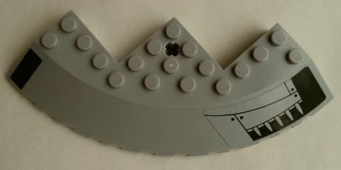 Part 58846pb15R - Brick, Round Corner 10 x 10 with Slope 33 Edge, Axle Hole, Facet Cutout with Spikes and Dark Blue Stripe Pattern Model Right Side (Stickers) - Set 75042 - De BrickPlaats