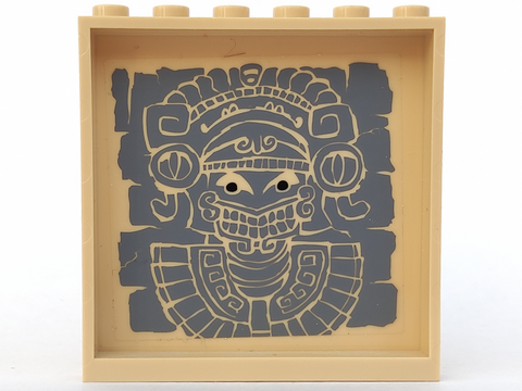 Part 59349pb044 - Panel 1 x 6 x 5 with Aztec Head with Curved Headdress and Bib Necklace on Dark Bluish Gray Stone Pattern on Inside (Sticker) - Set 7627 - De BrickPlaats