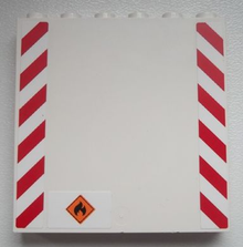 Part 59349pb072 - Panel 1 x 6 x 5 with Red and White Danger Stripes and Black Flame Pattern (Stickers) - Set 60020 - De BrickPlaats