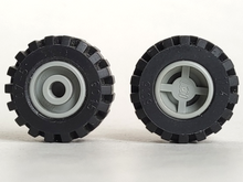 Part 6014ac01 - Wheel 11mm D. x 12mm, Hole Round for Wheels Holder Pin with Black Tire 21mm D. x 12mm - Offset Tread Small Wide (6014a / 6015) - De BrickPlaats