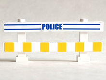 Part 6079pb03 - Fence 1 x 8 x 2 2/3 with Blue Lines, 'POLICE' and White and Yellow Stripes Pattern (Stickers) - Set 7286 - De BrickPlaats