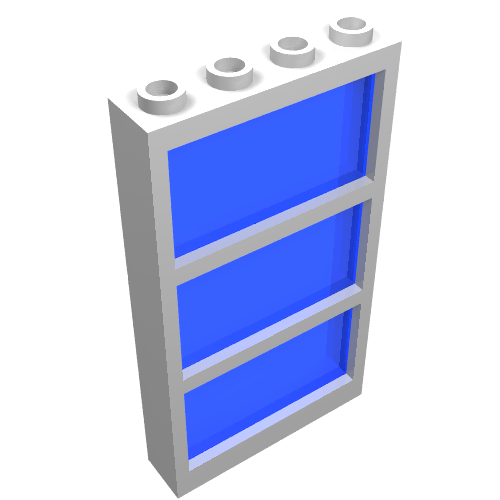 Part 6160c03 - Window 1 x 4 x 6 with 3 Panes with Fixed Trans-Light Blue Glass - De BrickPlaats
