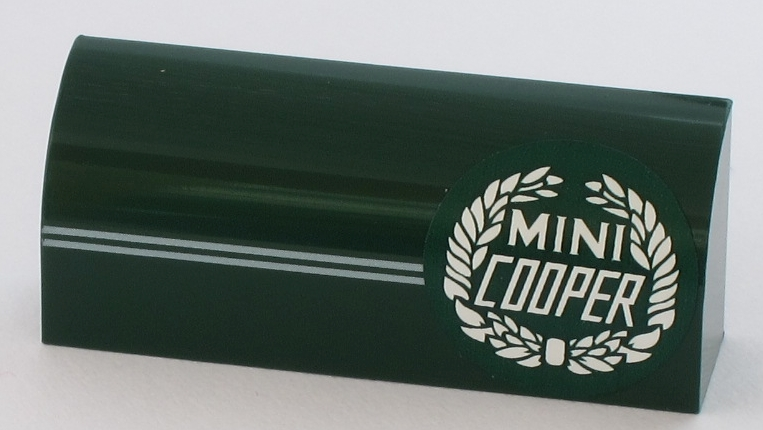 Part 6191pb022L - Slope, Curved 1 x 4 x 1 1/3 with 2 Thin White Stripes and 'MINI COOPER' Logo Pattern Model Left Side (Sticker) - Set 10242 - De BrickPlaats