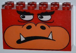 Part 6213pb02 - Brick 2 x 6 x 3 with Monster Face Pattern - De BrickPlaats