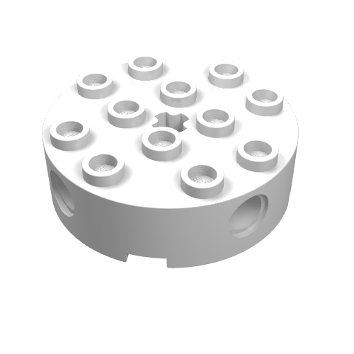 Part 6222 - Brick, Round 4 x 4 with 4 Side Pin Holes and Center Axle Hole - De BrickPlaats