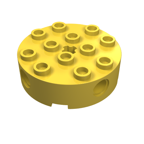 Part 6222 - Brick, Round 4 x 4 with 4 Side Pin Holes and Center Axle Hole - De BrickPlaats