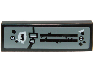 Part 63864pb019L - Tile 1 x 3 with Black Lines and Shapes, White Screws and Black Fang Symbol Pattern (Sticker) - Set 70003 - De BrickPlaats