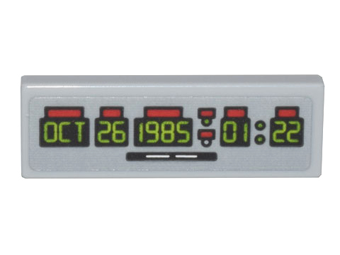 Part 63864pb200 - Tile 1 x 3 with Time Machine Digital Clock Lime 'OCT 26 1985 01:22' Pattern (Sticker) - Set 10300 - De BrickPlaats