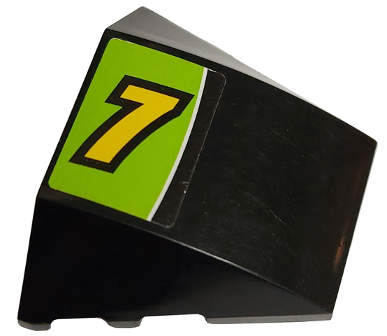 Part 64225pb002 - Wedge 4 x 3 Triple Curved No Studs with Yellow Number 7 and White Line on Lime Background Pattern (Sticker) - Set 8119 - De BrickPlaats