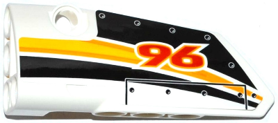 Part 64683pb027 - Technic, Panel Fairing # 3 Small Smooth Long, Side A with Red '96' and Yellow, Orange and White Stripes Pattern (Sticker) - Set 42044 - De BrickPlaats