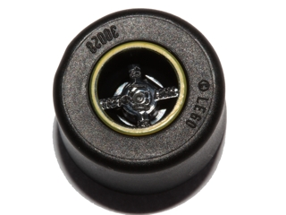 Part 74967pb01c01 - Wheel 8mm D. x 9mm for Slicks, Hole Notched for Wheels Holder Pin, Reinforced Back with Yellow Rim Edge Pattern with Black Tire 14mm D. x 9mm Smooth Small Wide Slick (74967pb01 / 30028) - De BrickPlaats