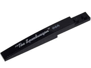 Part 85970pb017L - Slope, Curved 10 x 1 with Silver Bat Symbol and White Cursive '"The Speedwagon"' Model Left Side Pattern (Sticker) - Set 70905 - De BrickPlaats