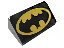 Part 85984pb114 - Slope 30 1 x 2 x 2/3 with Yellow Batman Logo Pattern (Head Facing Short End of Slope) - De BrickPlaats