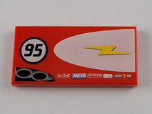 Part 87079pb0029R - Tile 2 x 4 with Lightning Bolt in Half Ellipse and '95' Pattern Model Right Side - De BrickPlaats