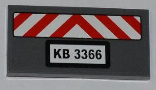 Part 87079pb0061 - Tile 2 x 4 with Red and White Danger Stripes and 'KB 3366' Pattern (Sticker) - Set 3366 - De BrickPlaats