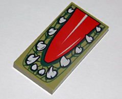 Part 87079pb0158 - Tile 2 x 4 with Red Tongue and Crocodile Teeth Pattern - De BrickPlaats