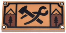 Part 87079pb0871 - Tile 2 x 4 with Black Blacksmith's Hammer and Tongs, Trees and Mountains Pattern - De BrickPlaats