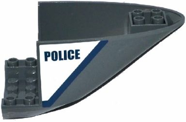 Part 87616pb006 - Aircraft Fuselage Aft Section Curved Bottom 6 x 10 with Dark Blue Line and 'POLICE' on White Background Pattern on Both Sides (Stickers) - Set 60067 - De BrickPlaats