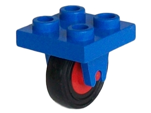 Part 8c01 - Plate, Modified 2 x 2 with Wheel Holder Bottom with Red Wheel with Black Tire 14mm D. x 4mm Smooth Small Single (8 / 3464c01) - De BrickPlaats