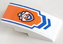 Part 93606pb011 - Slope, Curved 4 x 2 with Blue Arrow and Coast Guard Logo on Orange Background Pattern (Sticker) - Set 60011 - De BrickPlaats