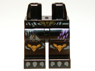 Part 970c00pb0230 - Hips and Legs with Gold Belt Buckle and Raven Knee Pads, Dark Purple Feathers and Dark Bluish Gray Talons Pattern - De BrickPlaats