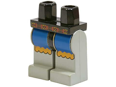 Part 970c09pb01 - Hips and Light Gray Legs with Castle Knights Kingdom Blue/Yellow on Legs, Belt Pattern - De BrickPlaats