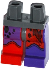 Part 970d30pb01 - Hips and 1 Dark Purple Left Leg, 1 Red Right Leg with Tattered Red and Dark Purple Leggings and Boots Pattern - De BrickPlaats