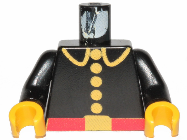 Part 973p21c01 - Torso Fire Uniform with Red Belt and Yellow Lapels, Buttons, and Buckle Pattern / Black Arms / Yellow Hands - De BrickPlaats