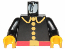 Part 973p21c01 - Torso Fire Uniform with Red Belt and Yellow Lapels, Buttons, and Buckle Pattern / Black Arms / Yellow Hands - De BrickPlaats