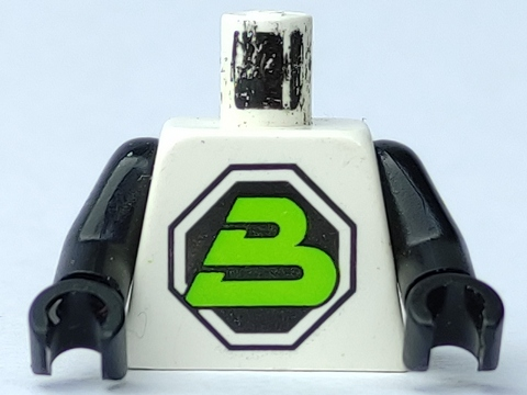 Part 973p51c01 - Torso Space Large Black Octagon with Lime Letter 'B' Pattern (Blacktron II) / Black Arms / Black Hands - De BrickPlaats