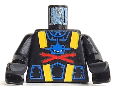 Part 973pb0075c01 - Torso Aquazone Aquashark Blue Shark with Red 'X' Pattern / Black Arms / Black Hands - De BrickPlaats