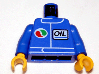Part 973pb0106bc01 - Torso Octan Logo and Italic Font 'OIL' with Logo Colors Reversed Pattern / Blue Arms / Yellow Hands - De BrickPlaats