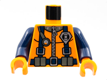 Part 973pb0302c01 - Torso Rescue Coast Guard Logo Pattern / Dark Blue Arms / Orange Hands - De BrickPlaats